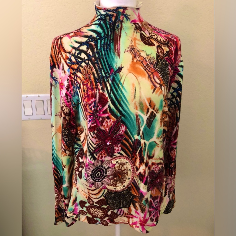 Alberto MAKALI Colorful Floral Patterned Embellished Sweater